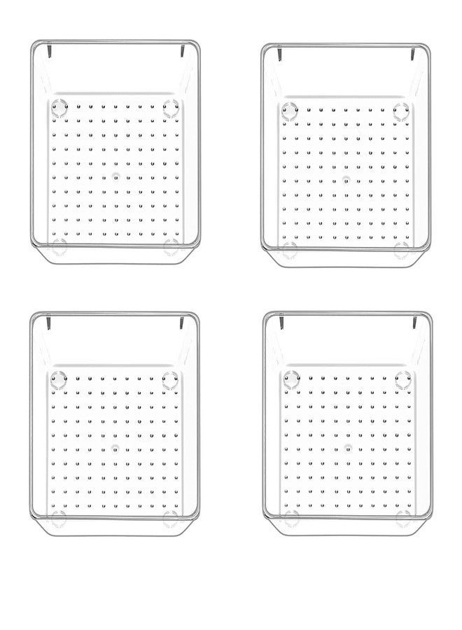 Topinon Desk Drawer Organizer Trays Various Size Bathroom Organizer Storage Tray for Makeup, Jewelries, Utensils, Bedroom Dresser Office and Kitchen-Clear (4pc Meduim Square) - Image 1